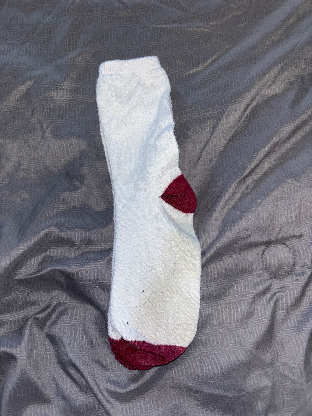 Hanes White Crew Athletic Sock with Maroon Heel & Toe Accents